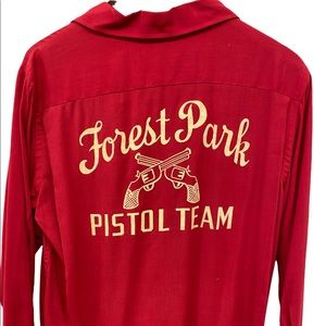Amazing vintage IMMACULATE red long sleeve shirt embroidered Hilton